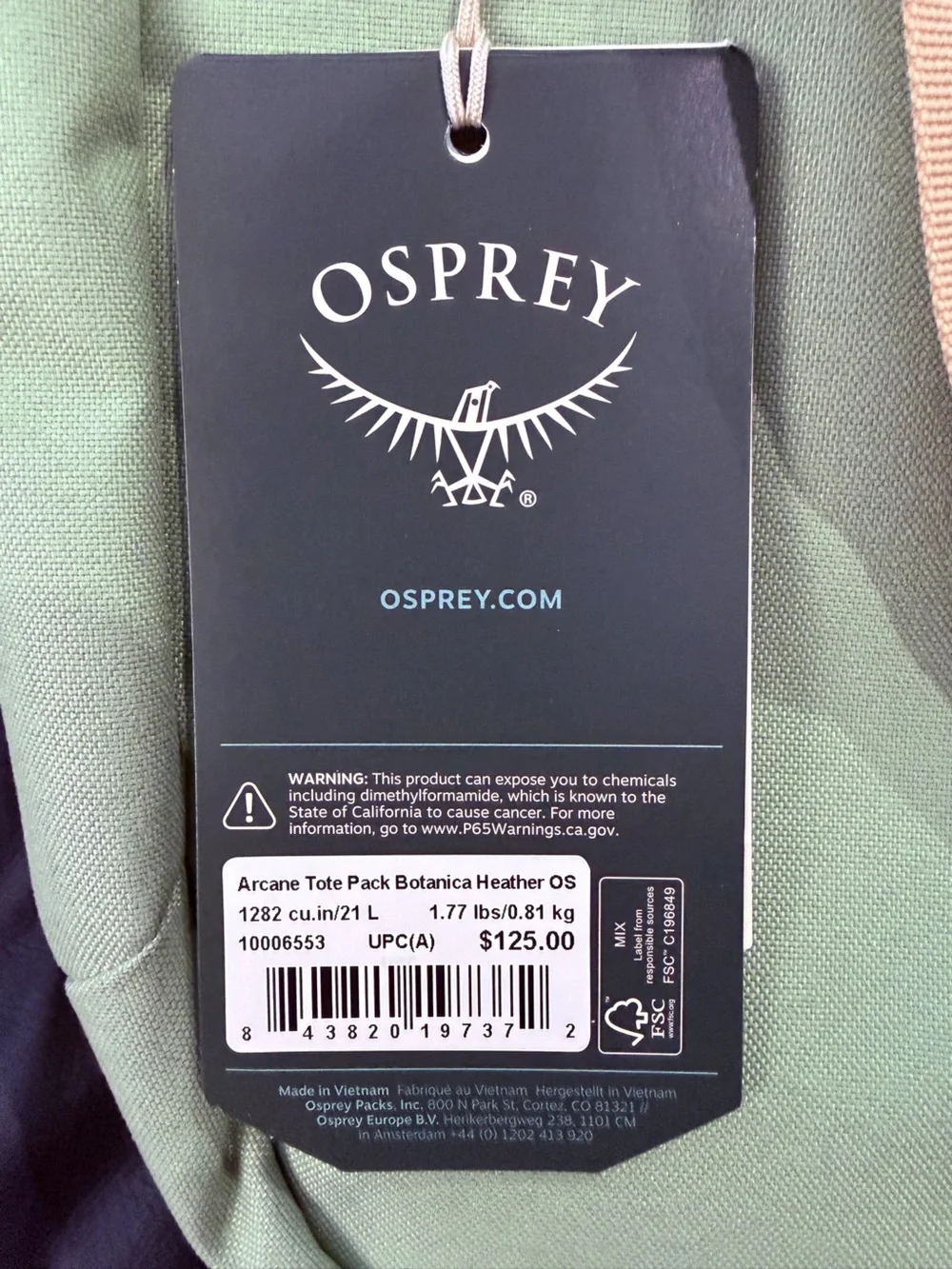 NWT. OSPREY Arcane Roll-Top Tote Backpack Botanical Heather
